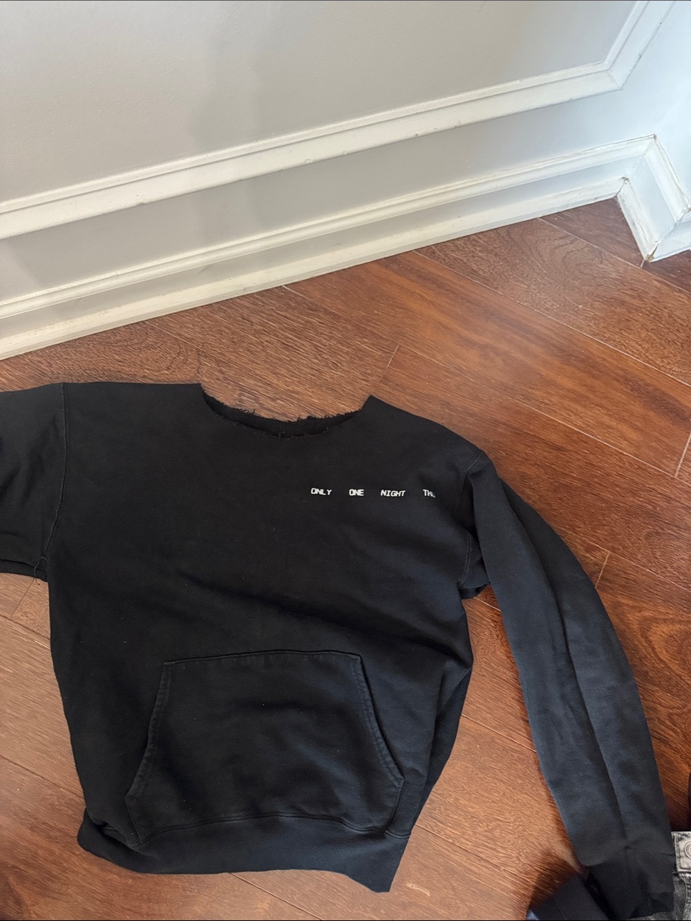 Black Crewneck Pullover Sweater with Front Pocket